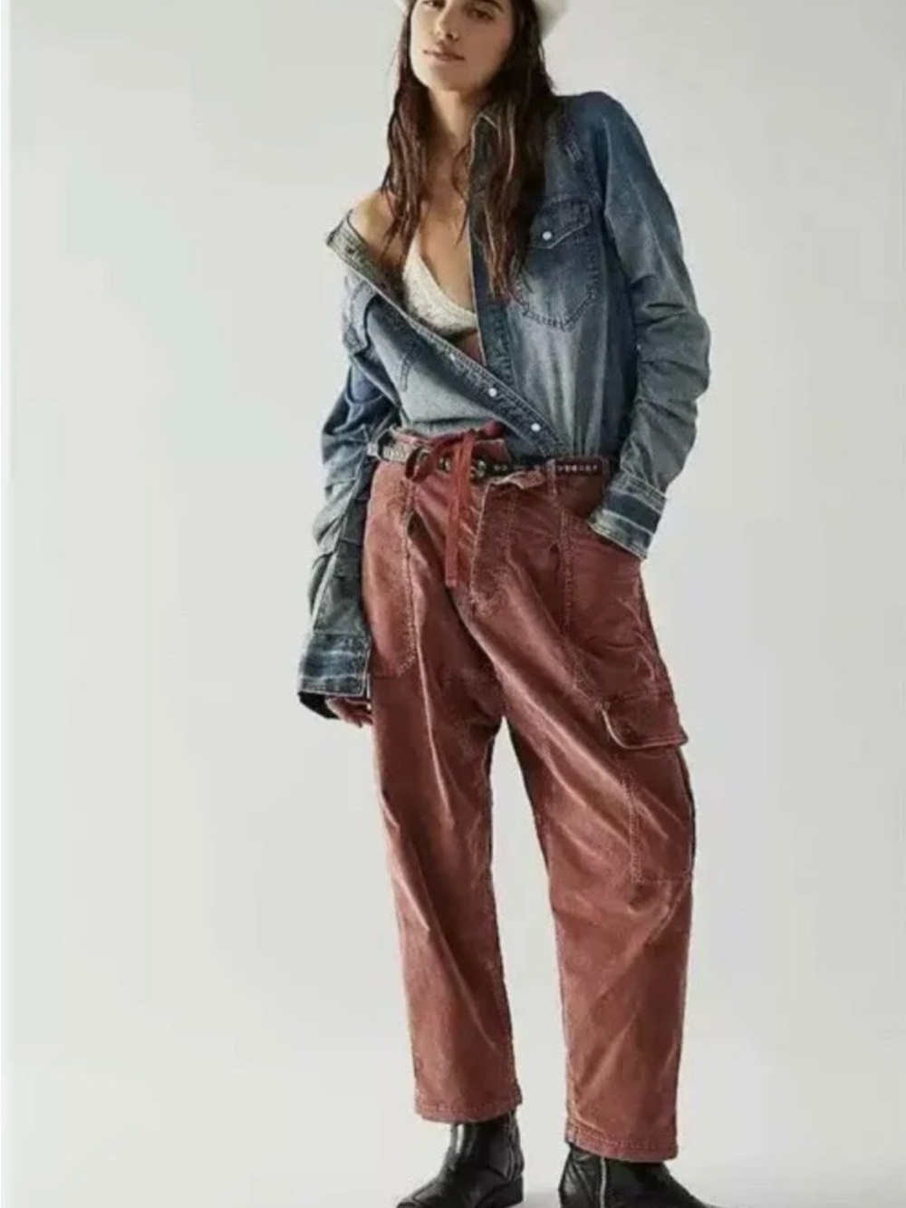 Free People Rust, Cargo Corduroy Balloon Leg High-Waisted Pants